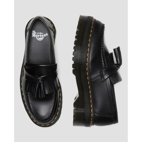 NWT Dr. Martens Adrian Quad Leather Platform Tassel Loafers Black Smooth W7 / M6 - Picture 13 of 13